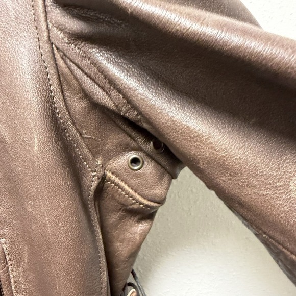 Vintage Motorcycle Jacket Belted Chocolate Brown Worn Look Size XL 100% Leather - Picture 6 of 16